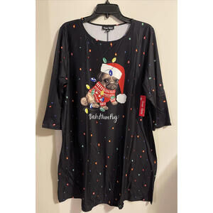 Dress Works Womens XL Black Pug Dog “Bah Hum Pug” Christmas Midi Dress NWT! A853